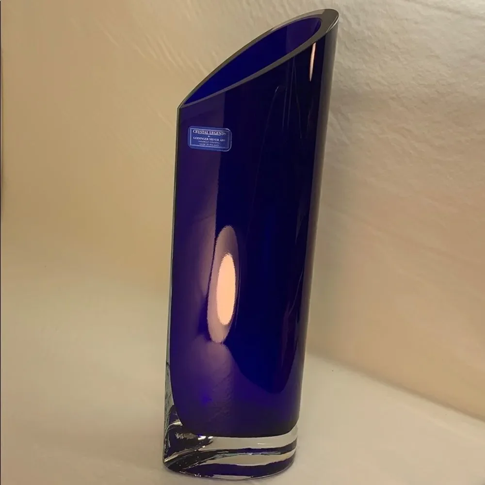 Crystal Legends Vase By Godfinger Silver Art Hand-cut Colbalt Blue Side Slant